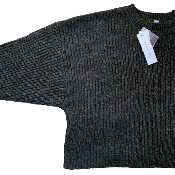 Topshop New With Tags Crop Batwing Sleeve Cable Knit Sweater Charcoal Gray - Picture 6 of 10